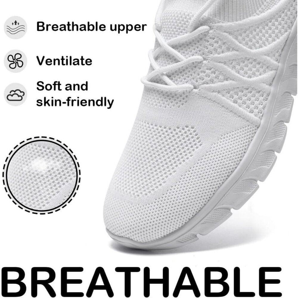 Womens Running Shoes Walking Tennis Sneakers Slip on Gym Workout White Mesh - Picture 2 of 6